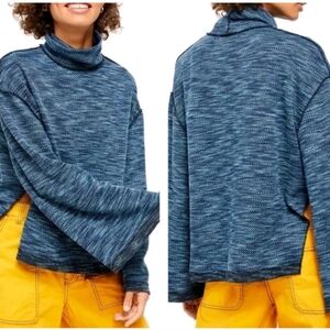 Free People Sunny Days Turtleneck Sweater Blue Top Overboard Combo XS